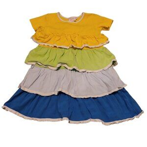 Modest boutique tier ruffle dress Yellow Green White blue color block size 7